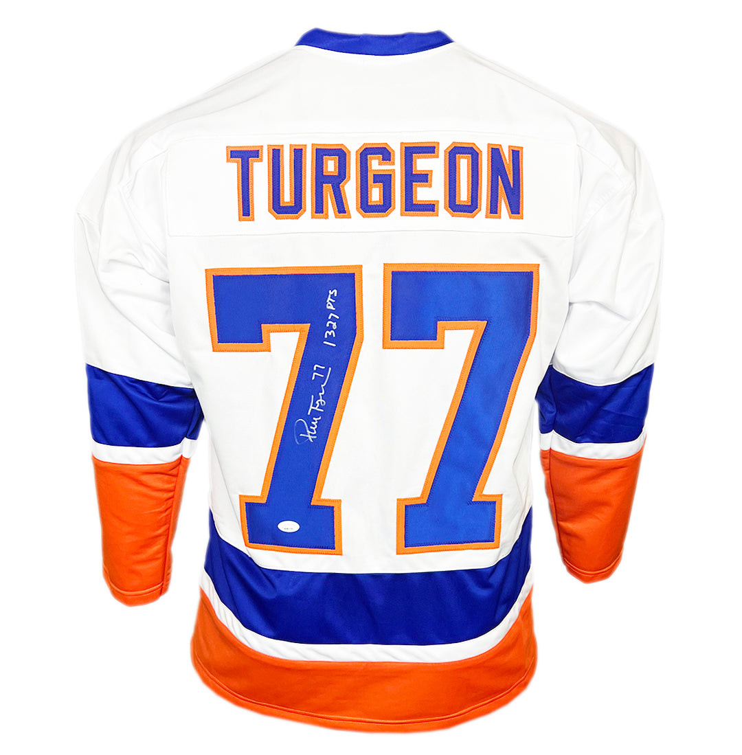 Pierre Turgeon Signed 1327 Pts Inscription New York White Hockey