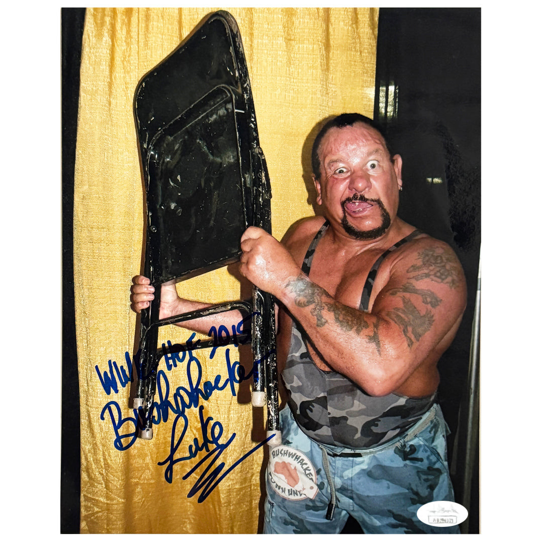Bushwacker Luke Signed WWE HOF 2015 Inscription Pose 3 Wrestling 8x10 Photo (JSA)