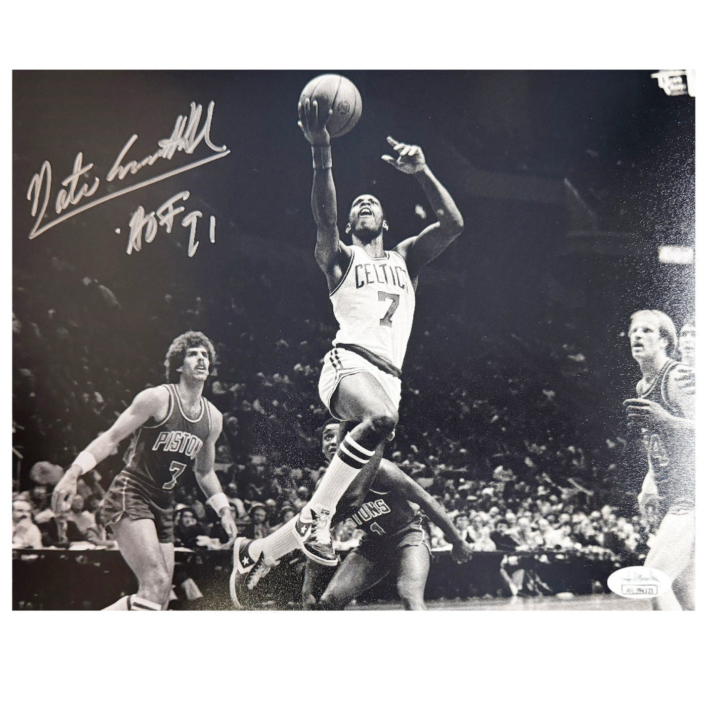 Nate Archibald Signed HOF 91 Inscription Boston Pose 2 Baseball 8x10 Photo (JSA)