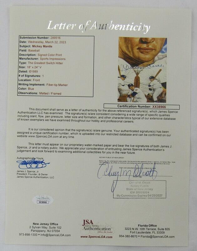 Mickey Mantle Signed Framed 18x24 Poster JSA XX38966 -