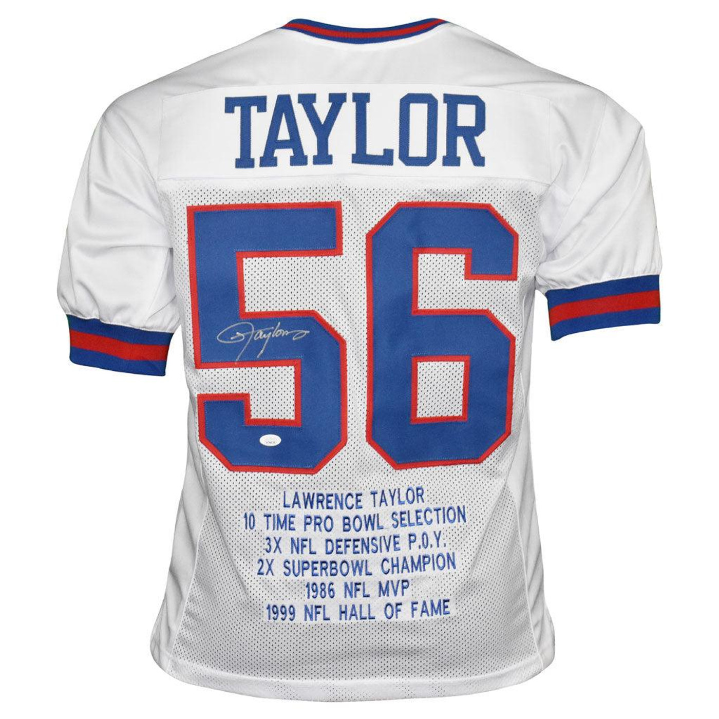 Lawrence Taylor Signed New York White Stats Football Jersey (JSA)