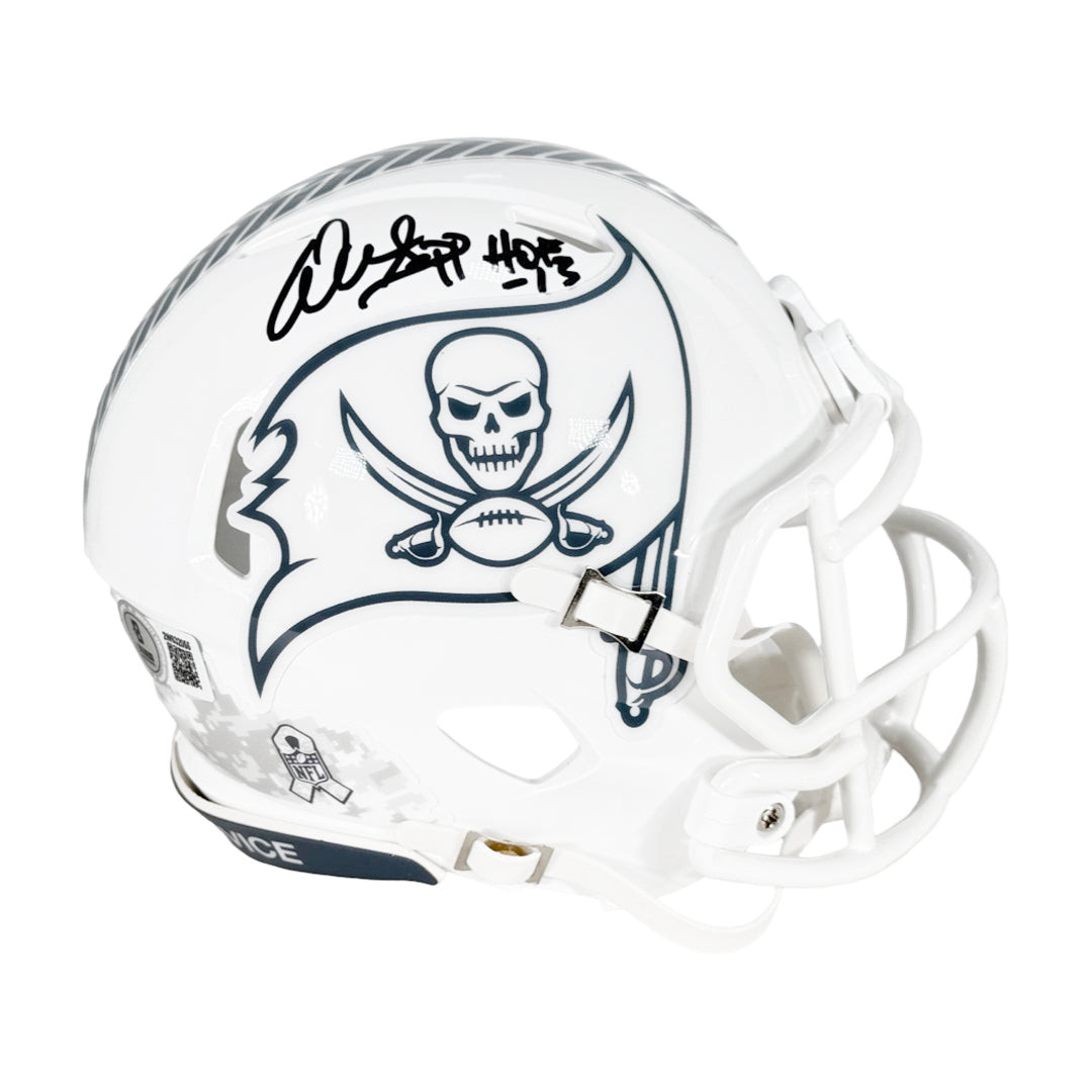 Warren Sapp Signed HOF 13 Inscription Tampa Bay Buccaneers Salute to Service 2024 Mini Football Helmet (Beckett)