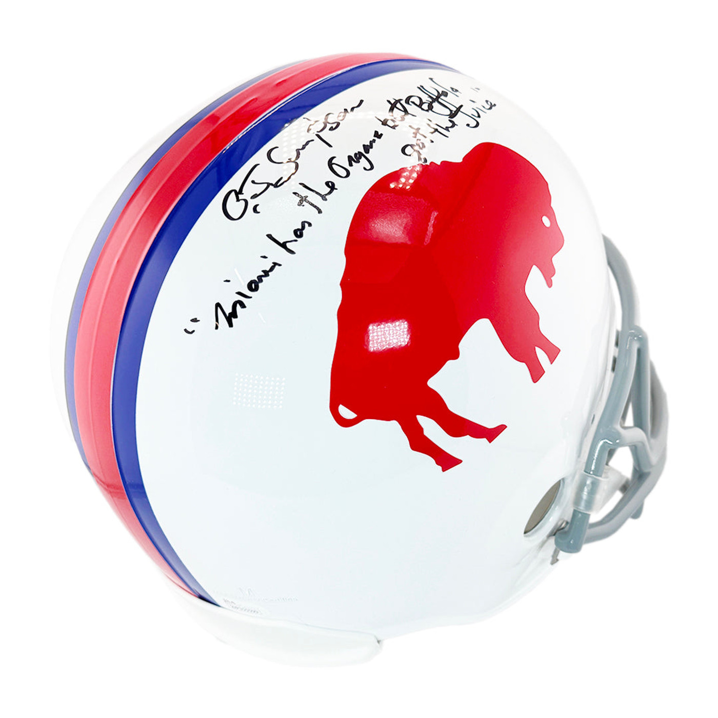 OJ Simpson Signed "Miami has the oranges but Buffalo got the Juice"  Inscription Buffalo Bills Throwback 65-73 Full-Size Replica Football Helmet (JSA)