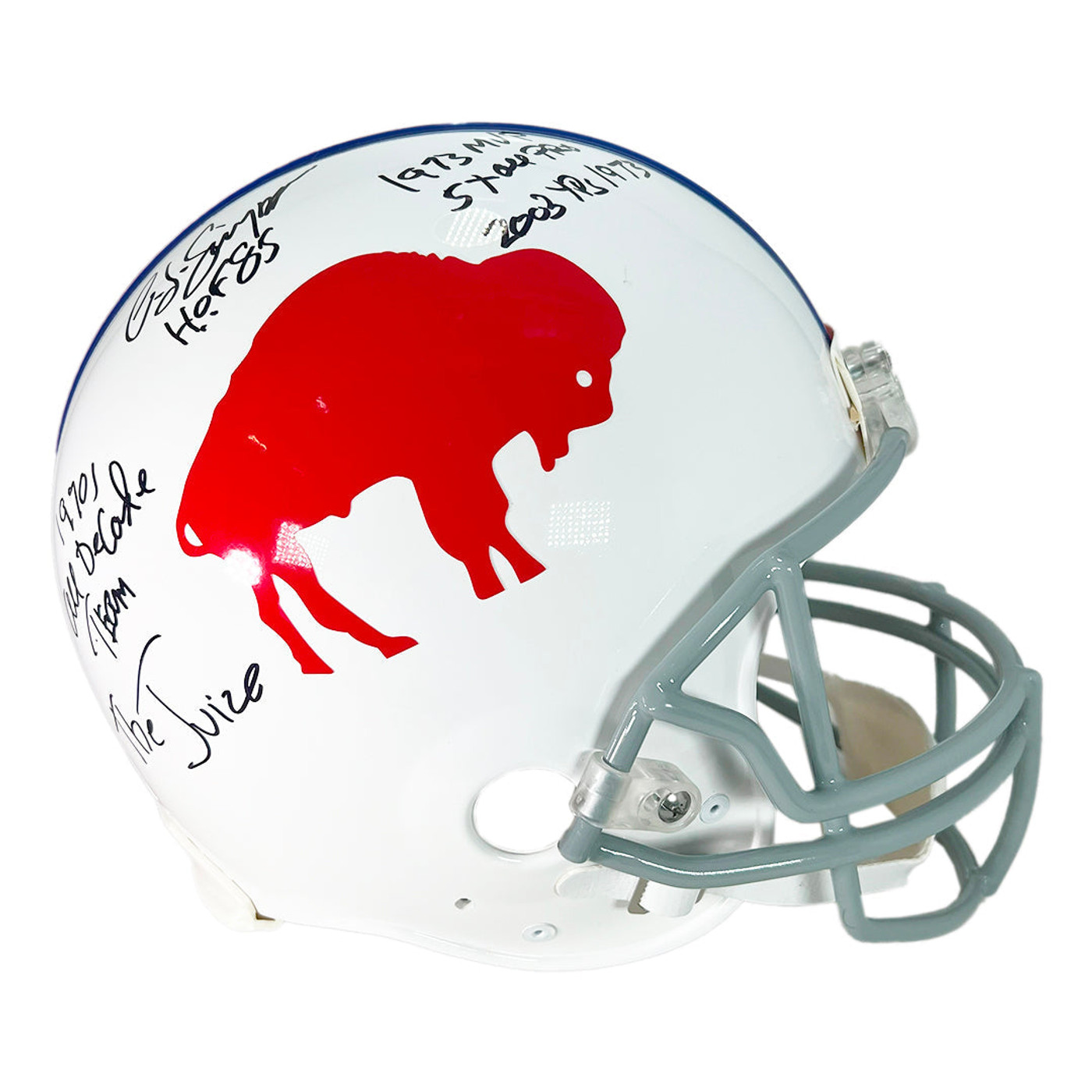 OJ Simpson Signed Multi Inscription Buffalo Bills Throwback 65-73 Authentic Full-Size Football Helmet (JSA)