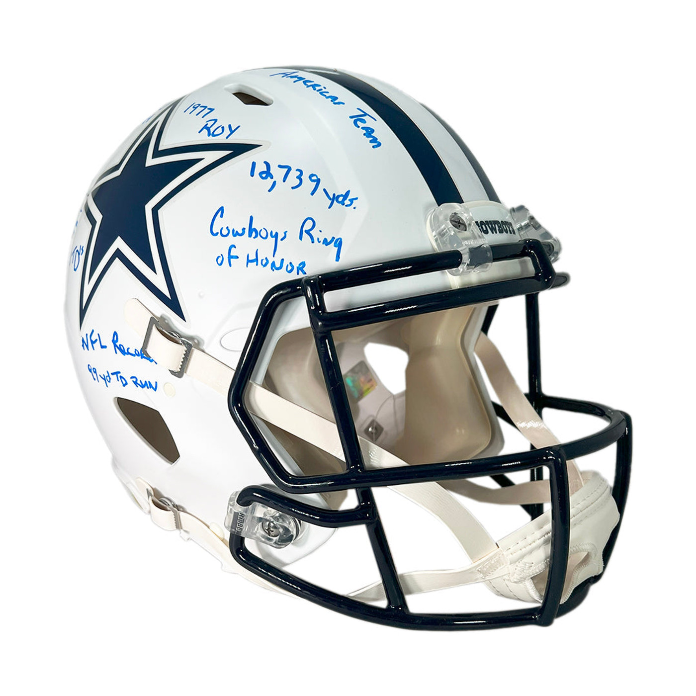 Tony Dorsett Signed Muti-Inscriptions Dallas Cowboys Authentic Flat White Speed Full-Size Football Helmet (Beckett)