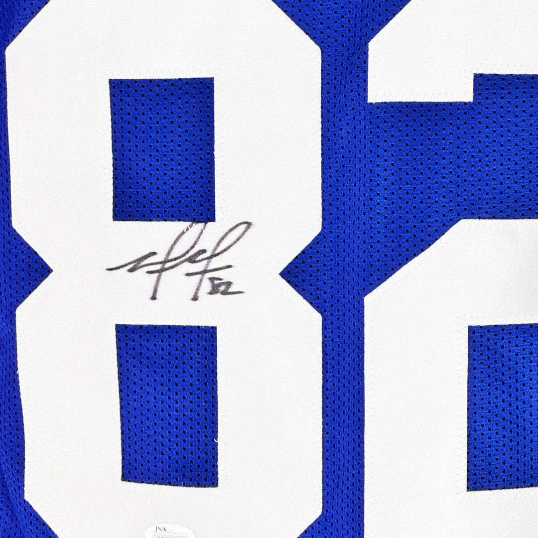 Mario Manningham Signed New York Blue Football Jersey (JSA)