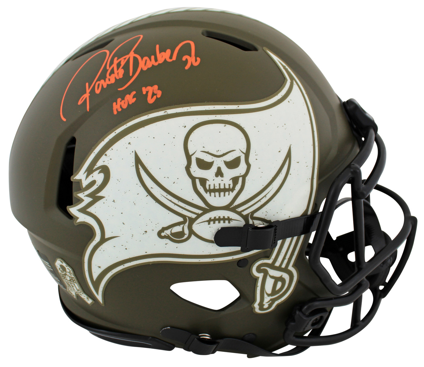 Bucs Ronde Barber HOF 23 Signed Salute To Service F/S Speed Proline Helmet BAS W