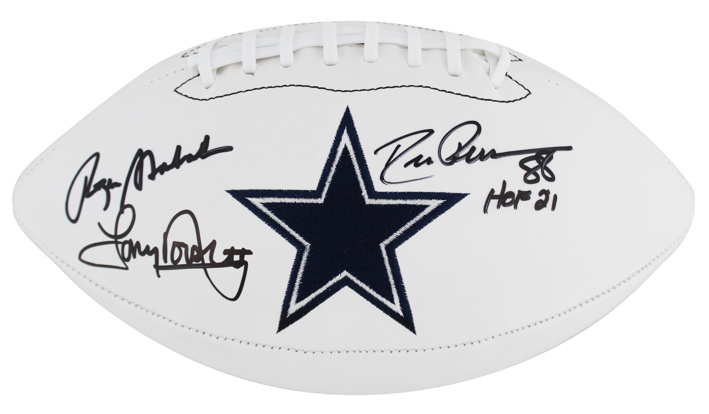 Cowboys (3) Staubach, Dorsett & Pearson Signed White Panel Logo Football BAS W 2