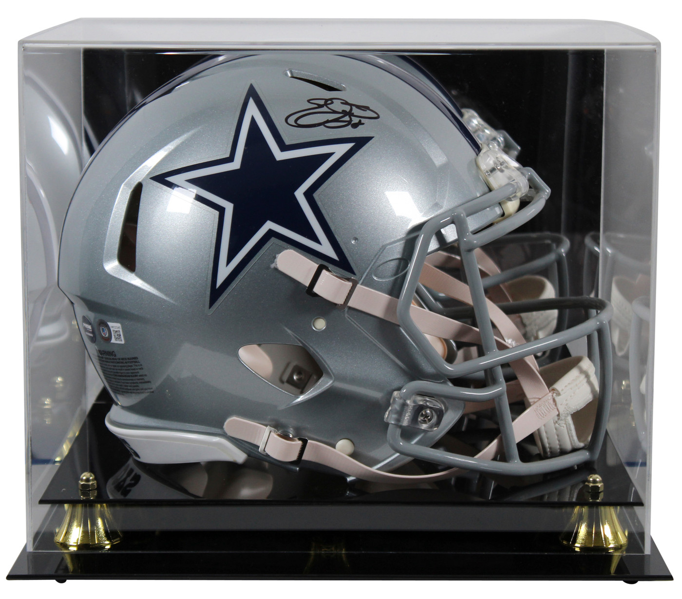 Cowboys Emmitt Smith Signed Silver Full Size Speed Proline Helmet w/ Case BAS W