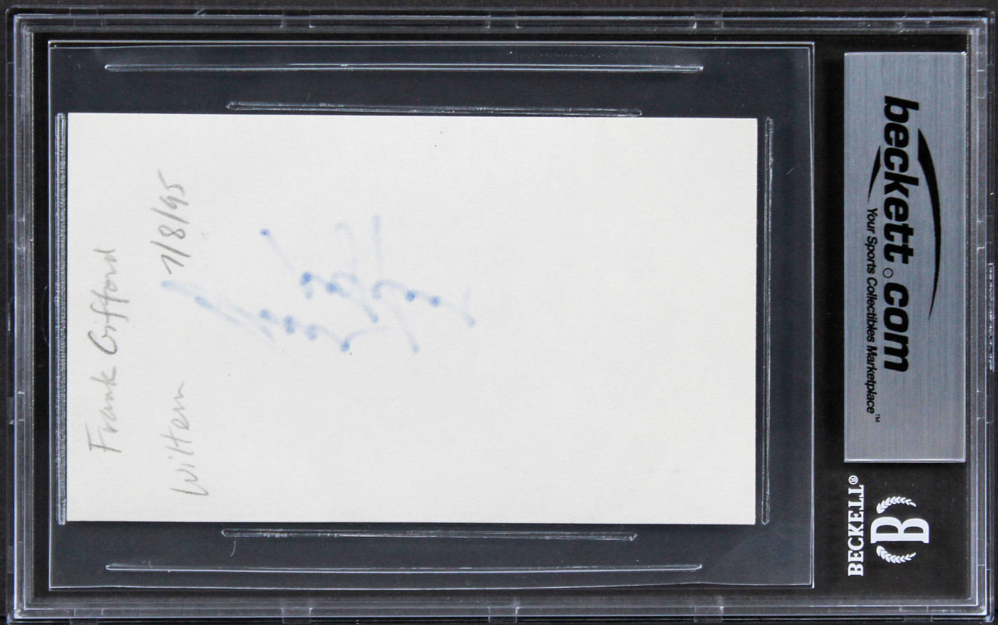 Giants Frank Gifford Authentic Signed 3x5 Index Card Autographed BAS Slabbed