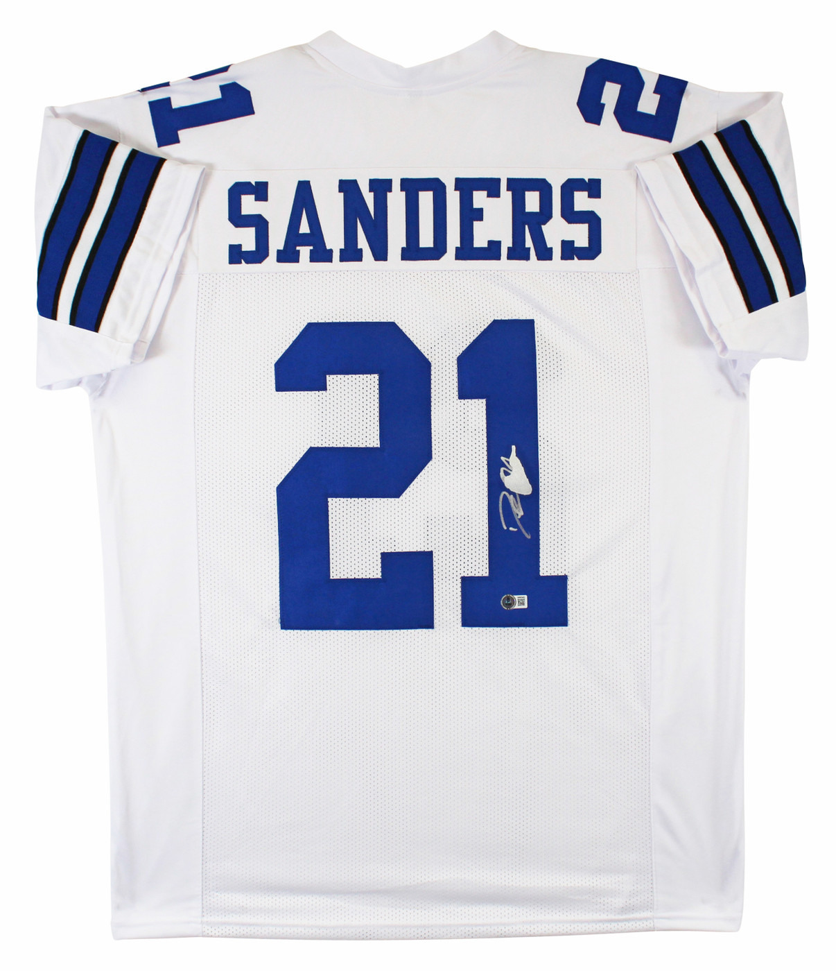 Deion Sanders Authentic Signed White Pro Style Jersey Autographed BAS Witnessed Version 1