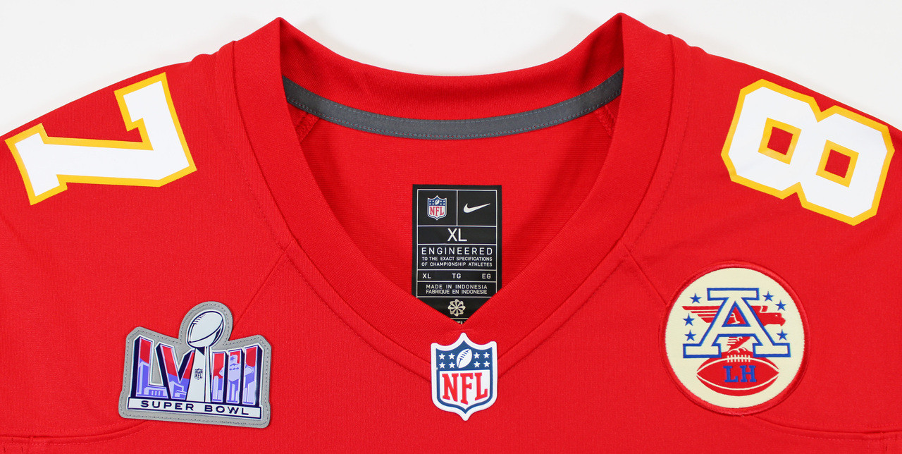 Chiefs Travis Kelce Signed Red Nike Game Jersey w/ SB LVIII Patch