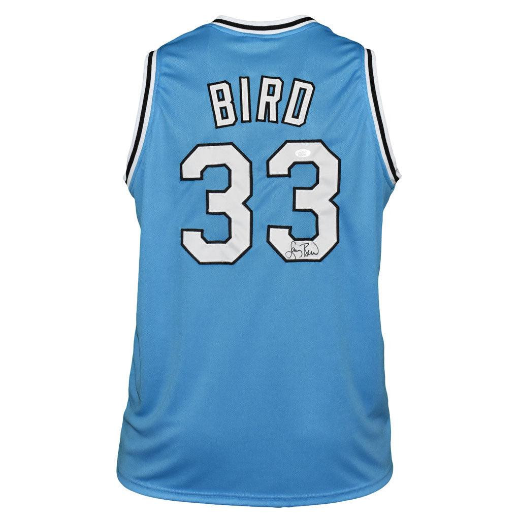 Larry Bird Signed Indiana State College Blue Basketball Jersey (JSA) -
