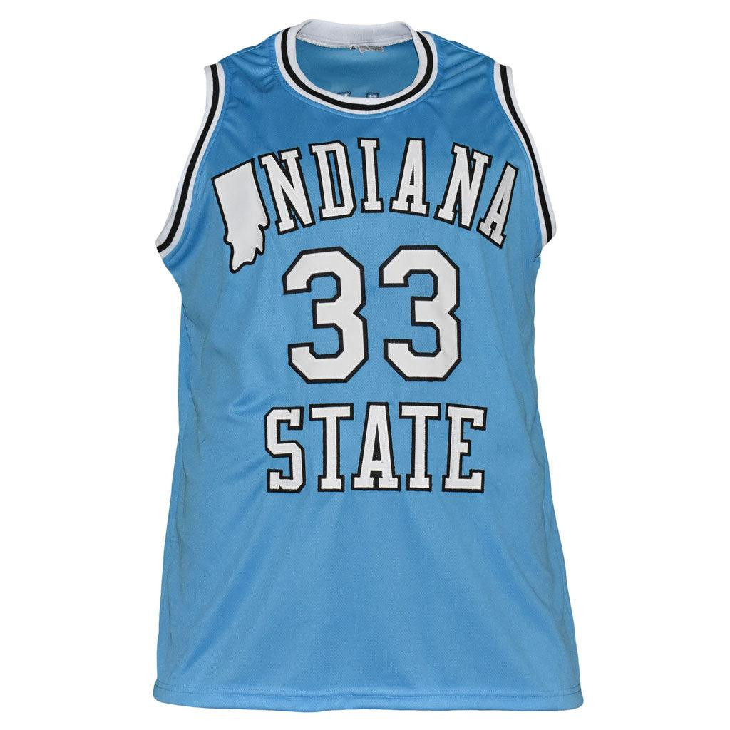 Larry Bird Signed Indiana State College Blue Basketball Jersey (JSA) -