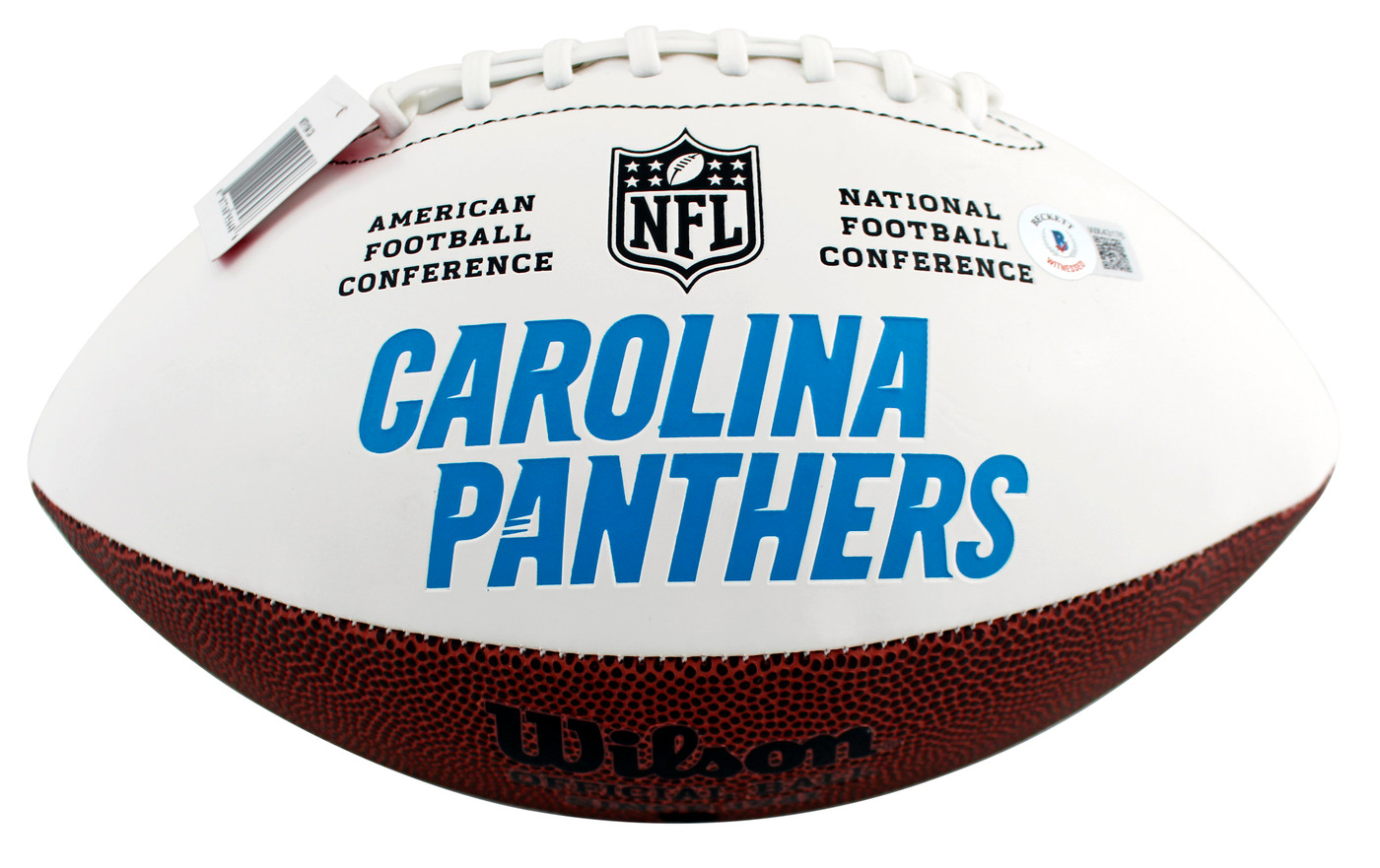 Panthers Luke Kuechly Signed Wilson White Panel Logo Football BAS Witnessed