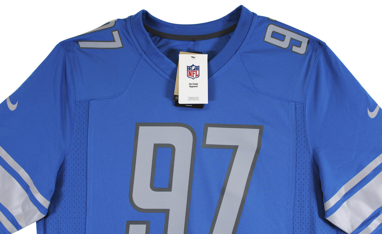 Lions Aidan Hutchinson Signed Blue Nike Game Jersey w/ Silver Sig