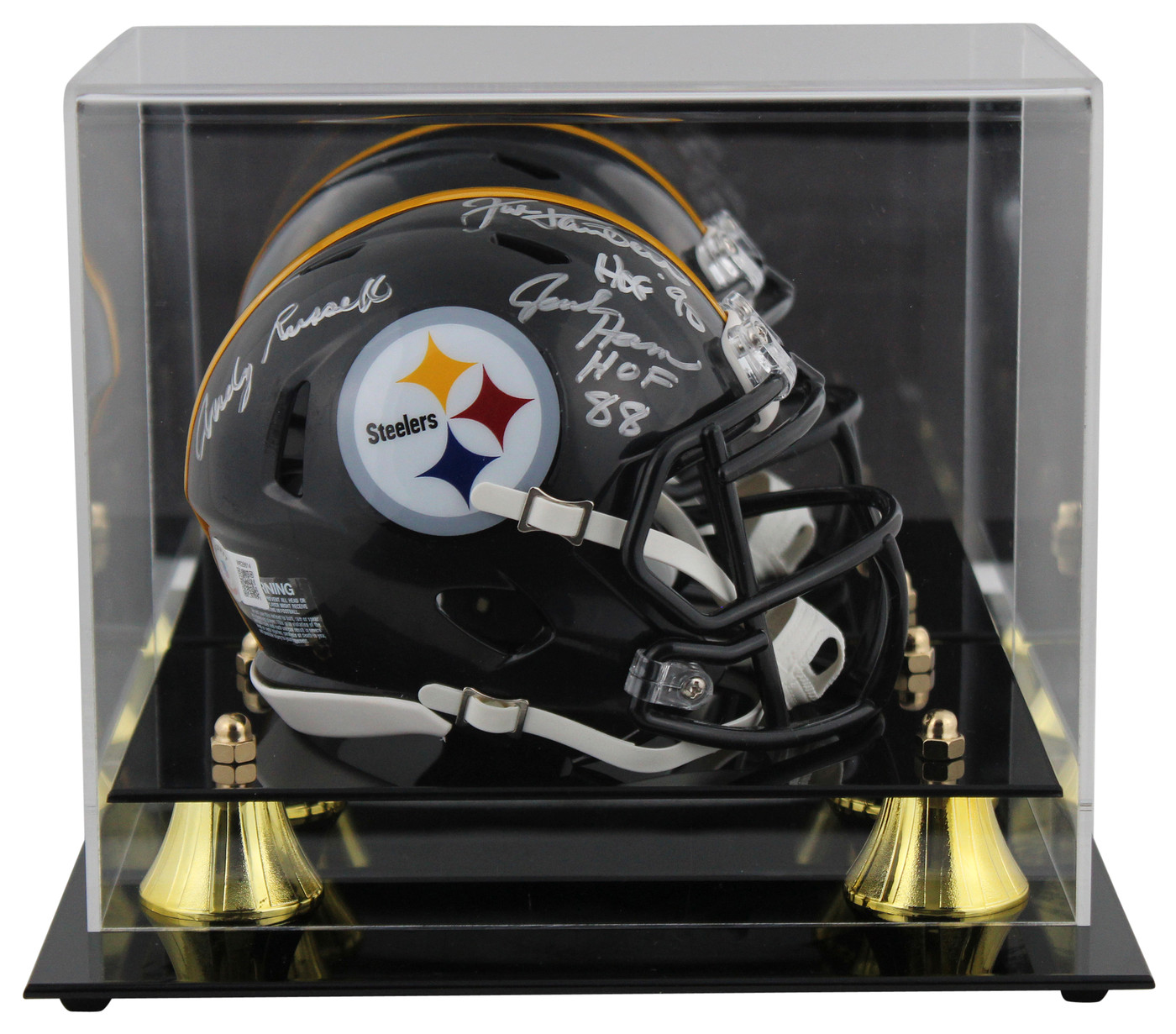 Steelers LBs (3) Ham, Lambert & Russell Signed Speed Mini Helmet w/ Case BAS W 2
