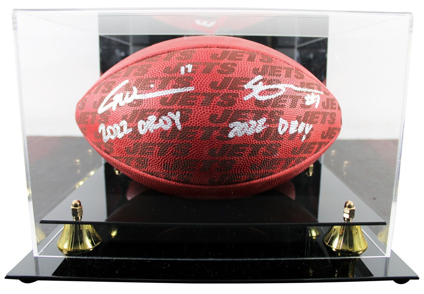 Jets Ahman "Sauce" Gardner & Garrett Wilson Signed "Duke" Football W/ Case BAS W