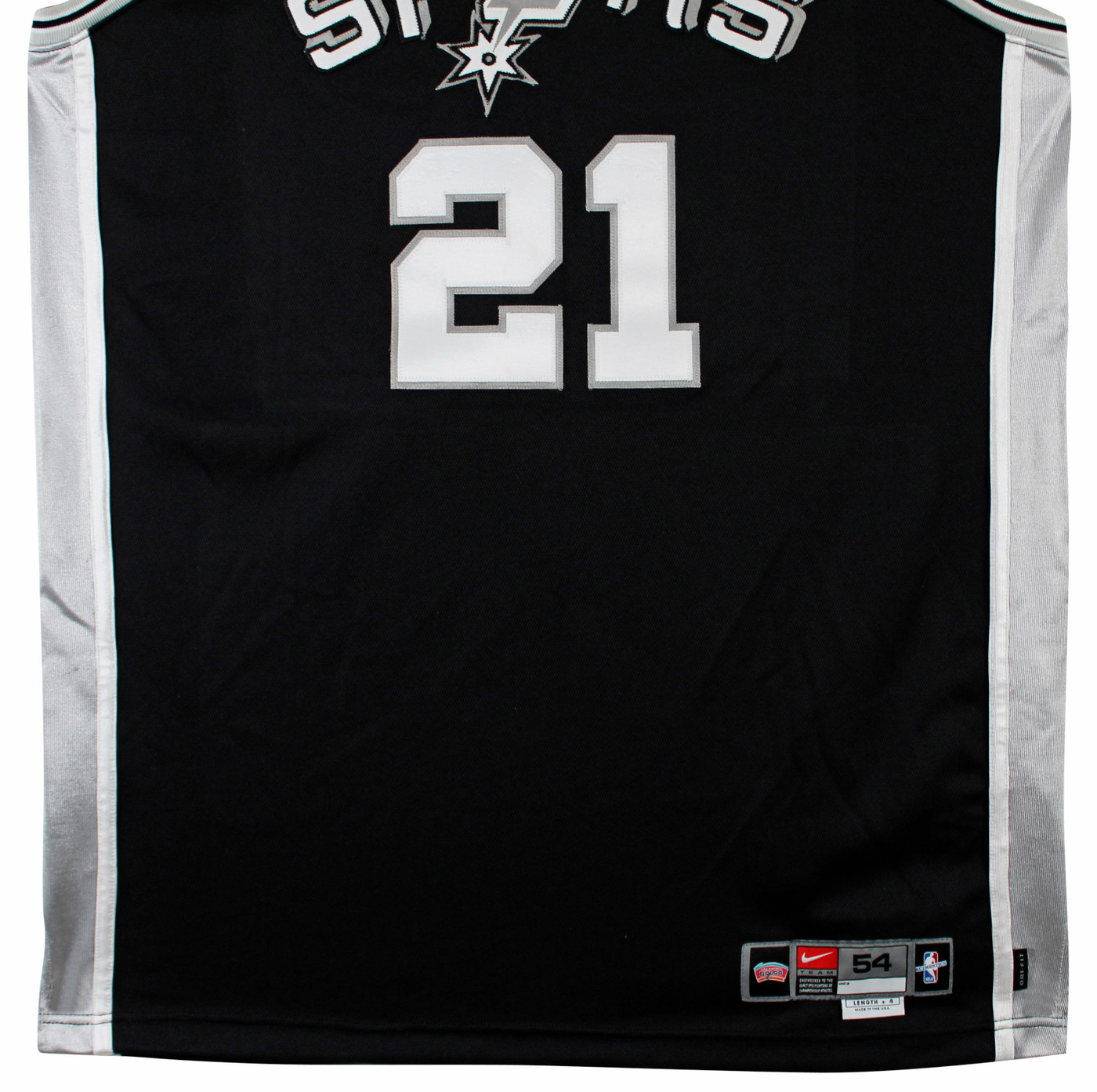 Spurs Tim Duncan 2001-02 Game Worn Nike +4" Extra Length Black Road Jersey