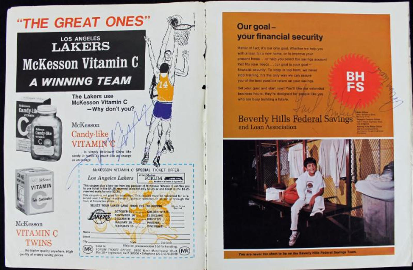 Lakers Wilt Chamberlain, Jerry West & Gail Goodrich Signed Program PSA #S11209