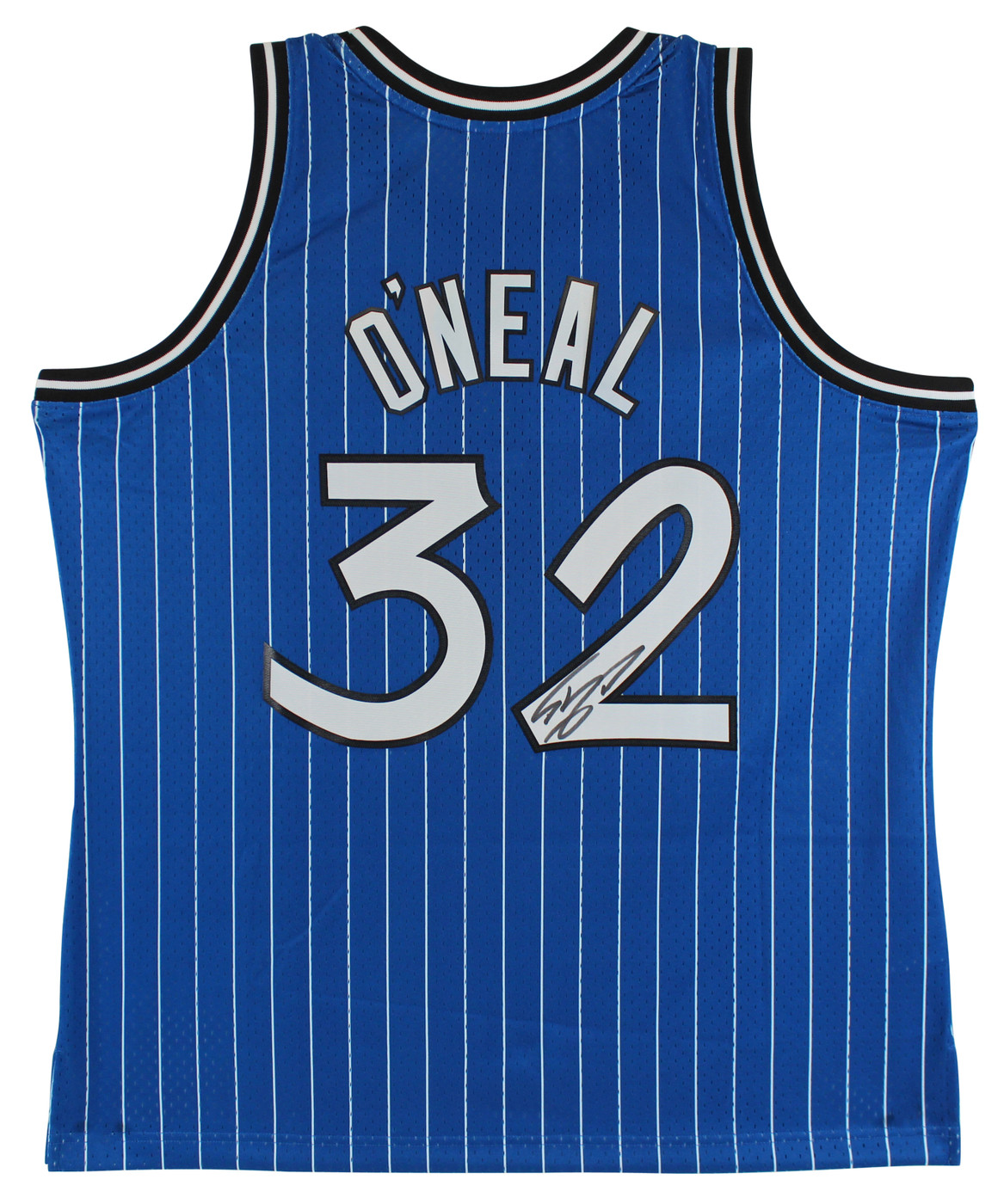 Magic Shaquille O'Neal Signed Blue M&N 1994-95 HWC Swingman Jersey BAS Witnessed