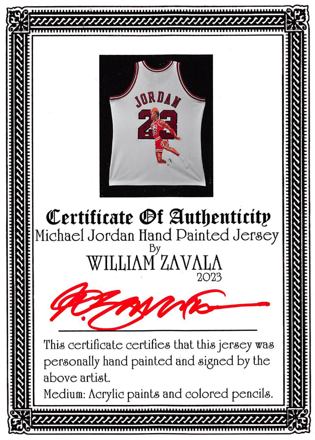 Bulls Michael Jordan Signed William Zavala Hand Painted M&N Framed