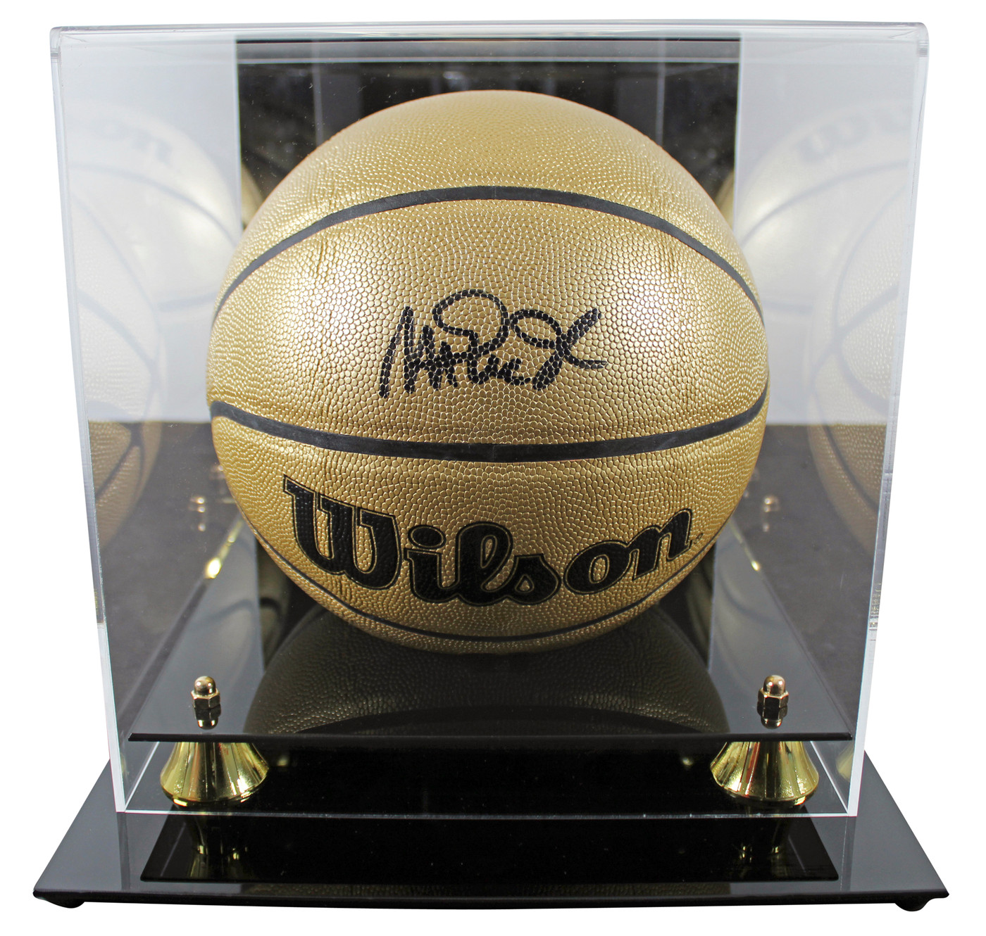 Lakers Magic Johnson Signed Gold Wilson 75th Anniversary Basketball w/case BAS W