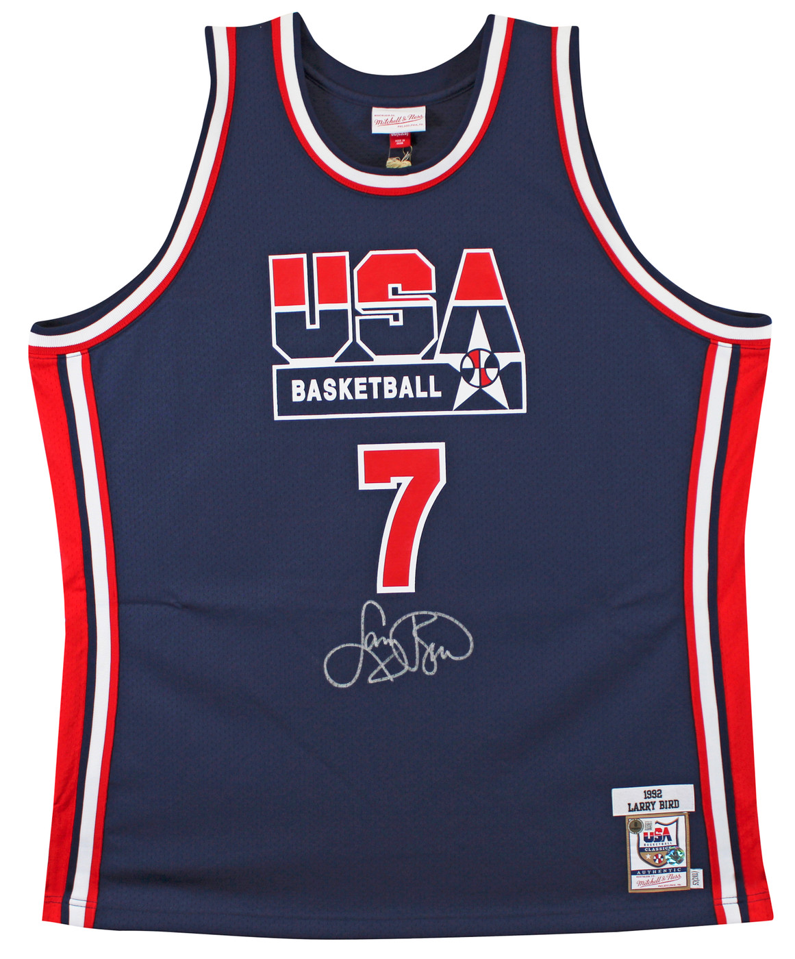Larry Bird Authentic Signed Team USA Navy Blue M&N Authentic