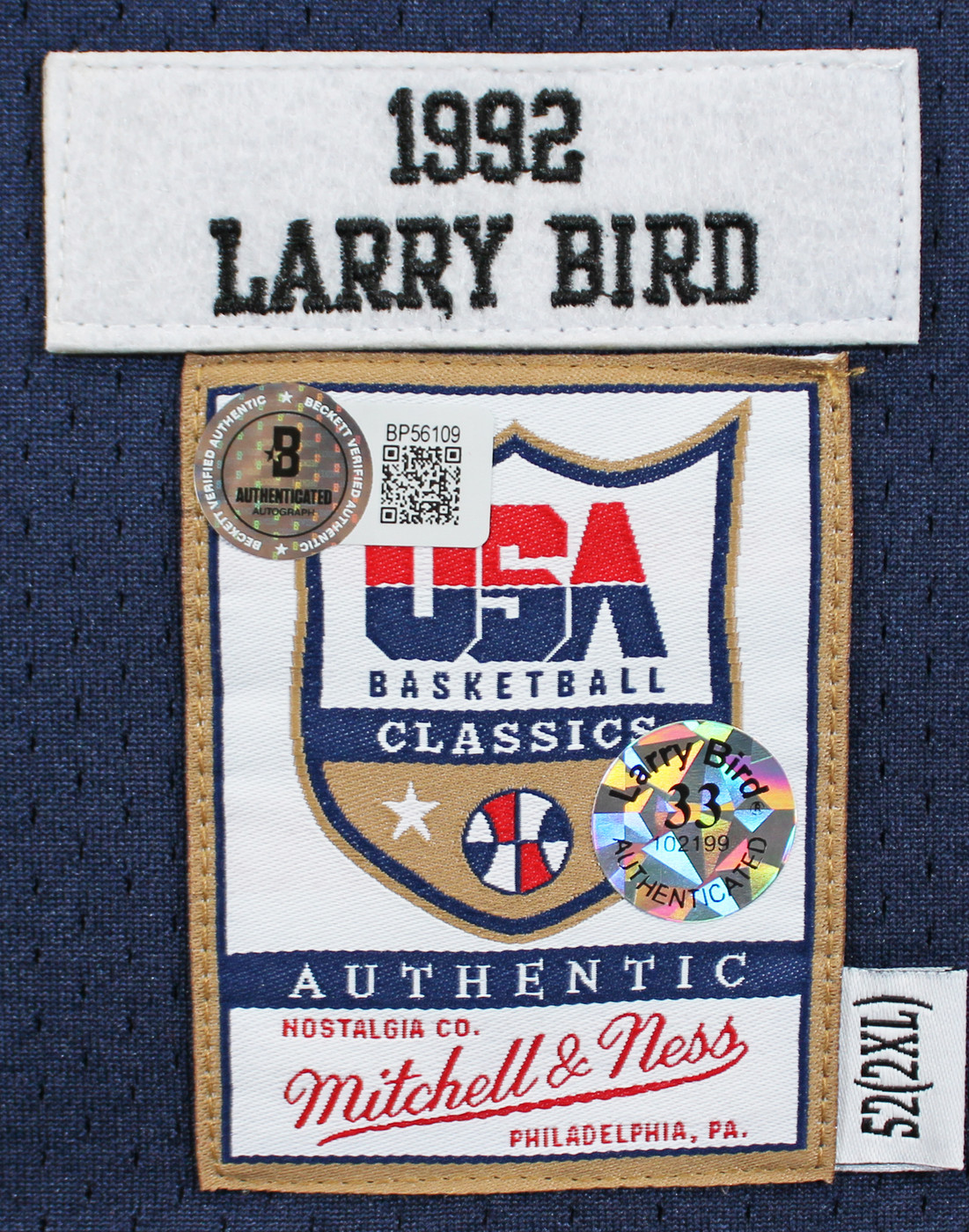 Larry Bird Authentic Signed Team USA Navy Blue M&N Authentic