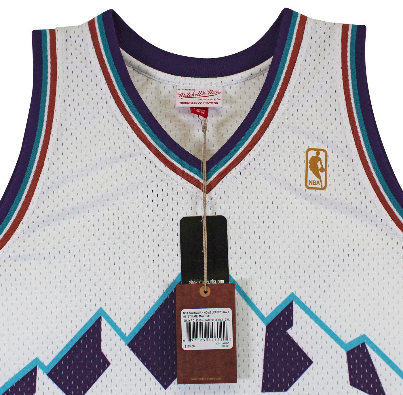 Jazz Karl Malone Signed 1996-97 White Mitchell & Ness Swingman