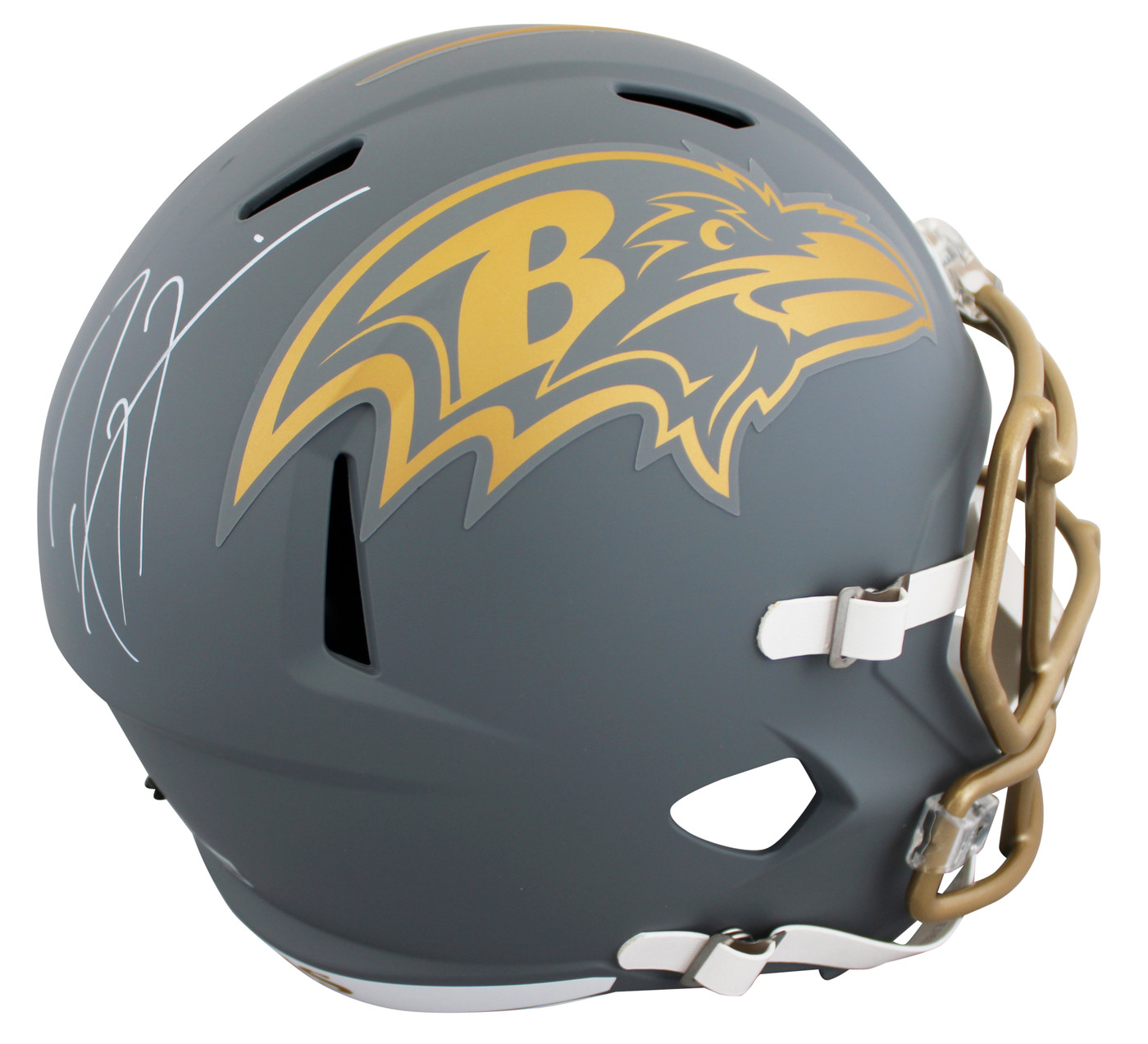 Ravens Ray Lewis Signed Slate Full Size Speed Rep Helmet W/ Case BAS Witnessed