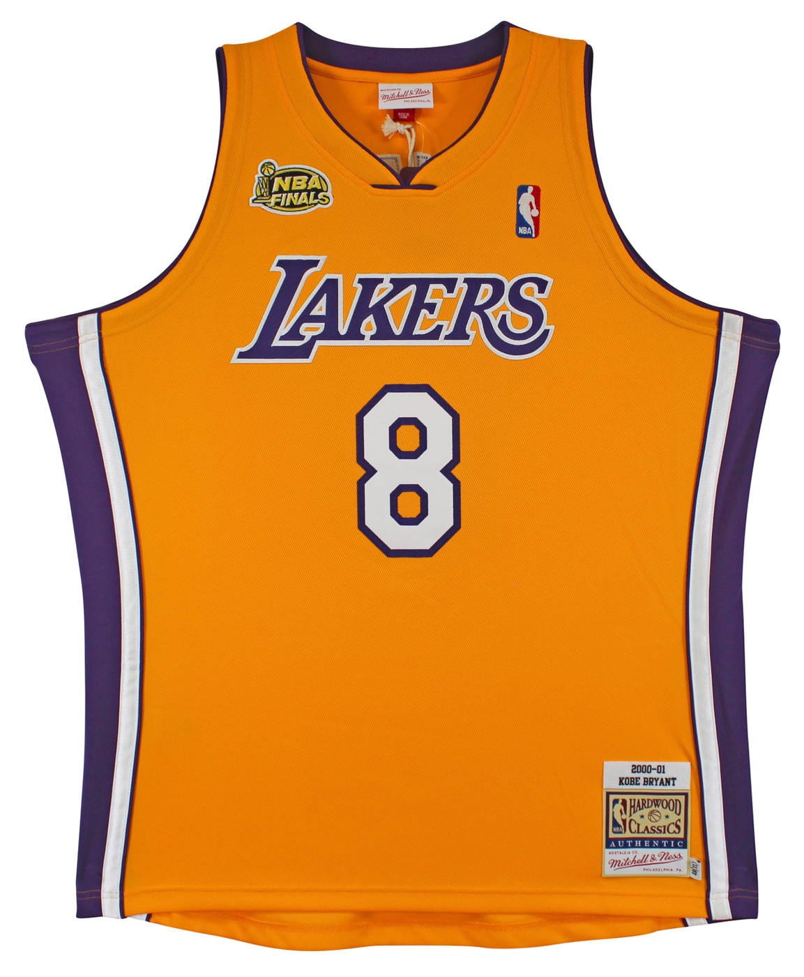 Lakers Kobe Bryant Signed Yellow M&N 2000-01 HWC Authentic Jersey