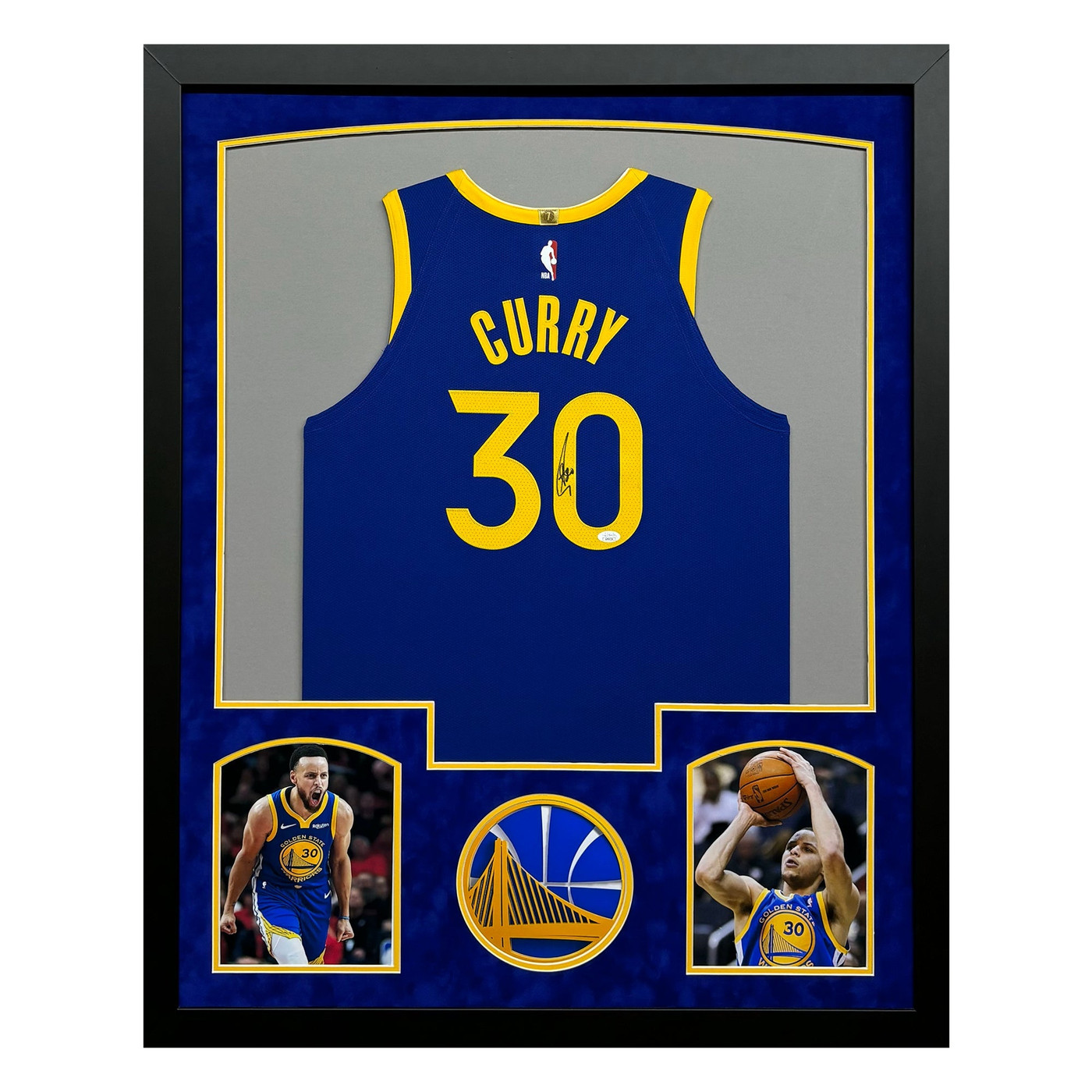 Steph Curry Signed Golden State Warriors Suede Matte Framed