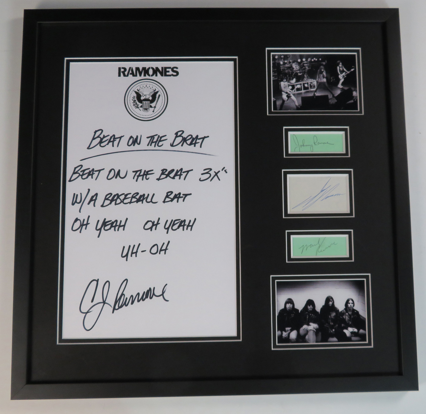 Ramones Handwritten and Signed Display