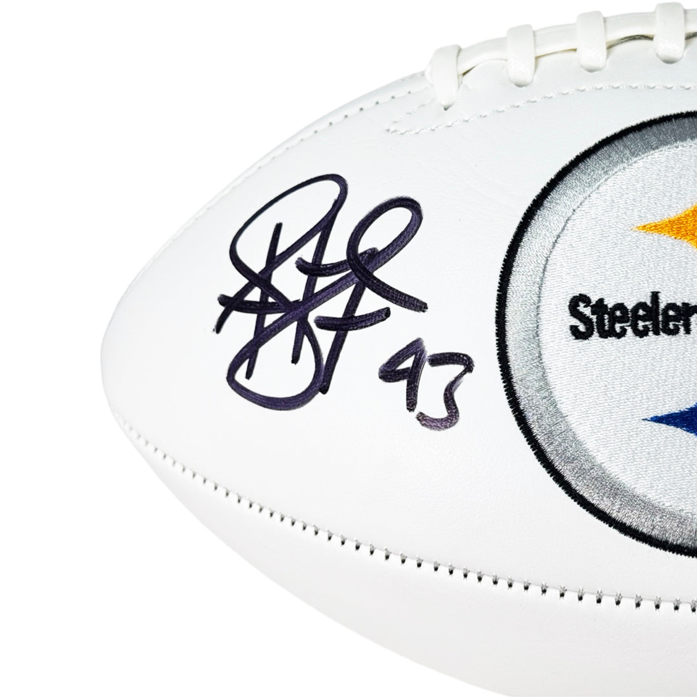 Troy Polamalu Signed Pittsburgh Steelers Official NFL Team Logo Football (JSA)