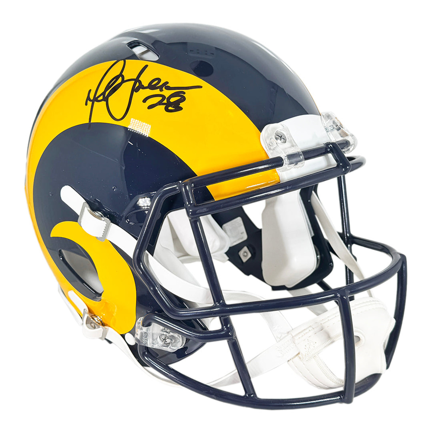Marshall Faulk Signed Los Angeles Rams Throwback 81-99 Authentic Speed Full-Size Football Helmet (Beckett)