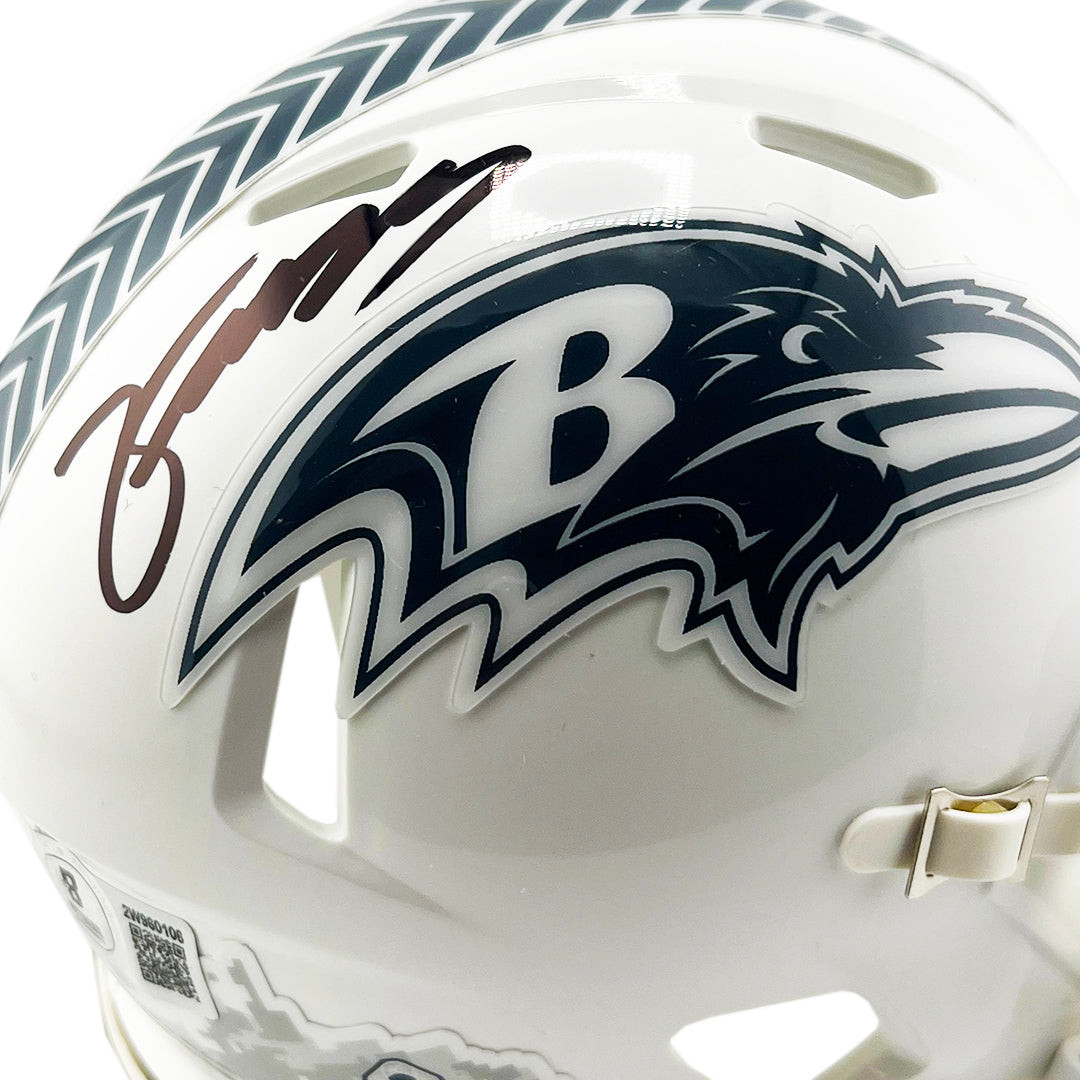 Zay Flowers Signed Baltimore Ravens Salute to Service 2024 Mini Football Helmet (Beckett)