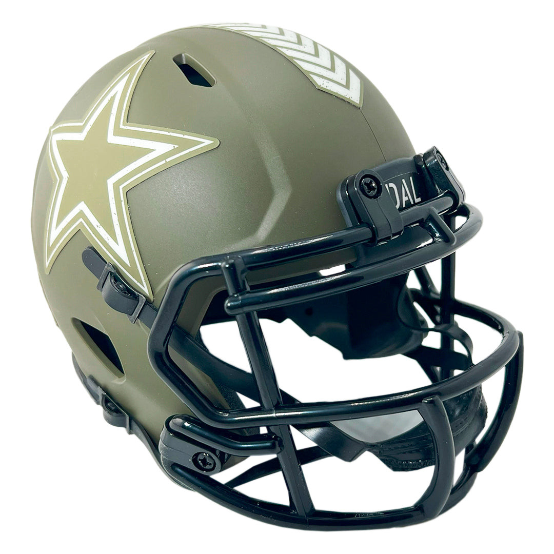 Drew Pearson Signed HOF 21 Black Ink Inscription Dallas Cowboys Salute to Service Mini Football Helmet (JSA)