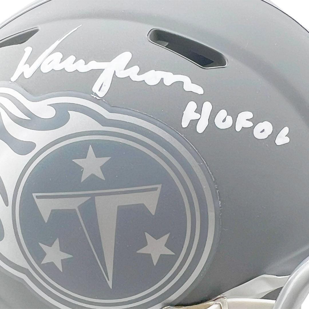 Warren Moon Signed HOF 06 Inscription Tennessee Titans Slate Alternate Speed Mini Football Helmet (Beckett)