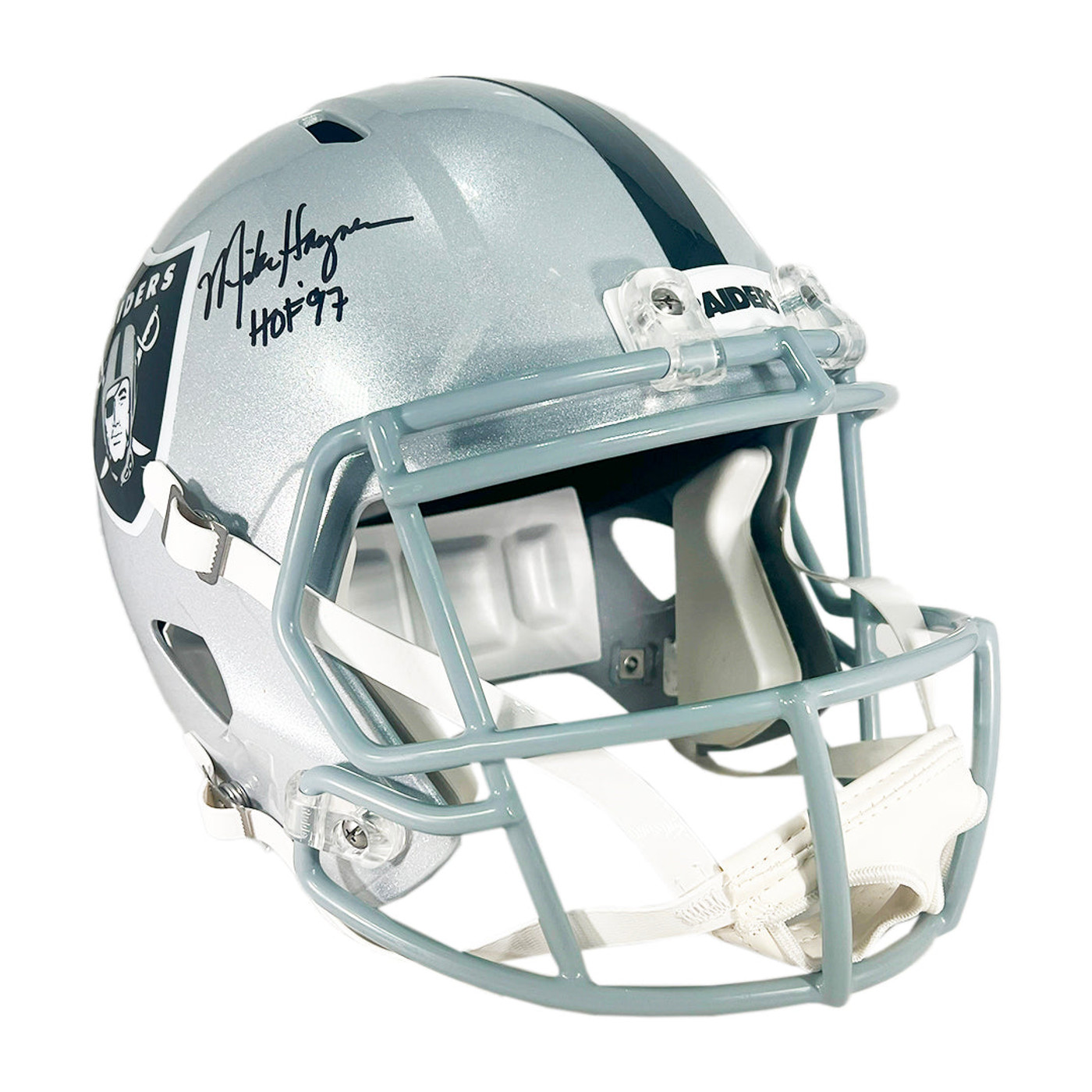 Mike Haynes Signed HOF 97 Inscription Las Vegas Raiders Speed Full-Size Replica Football Helmet ()