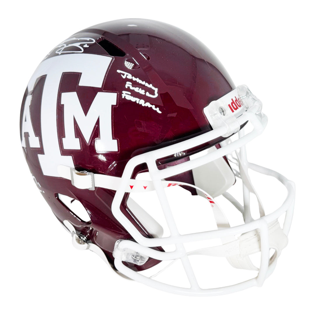 Johnny Manziel Signed Multi-Inscription Texas A&M Red Speed Full-Size Replica Football Helmet (Beckett)