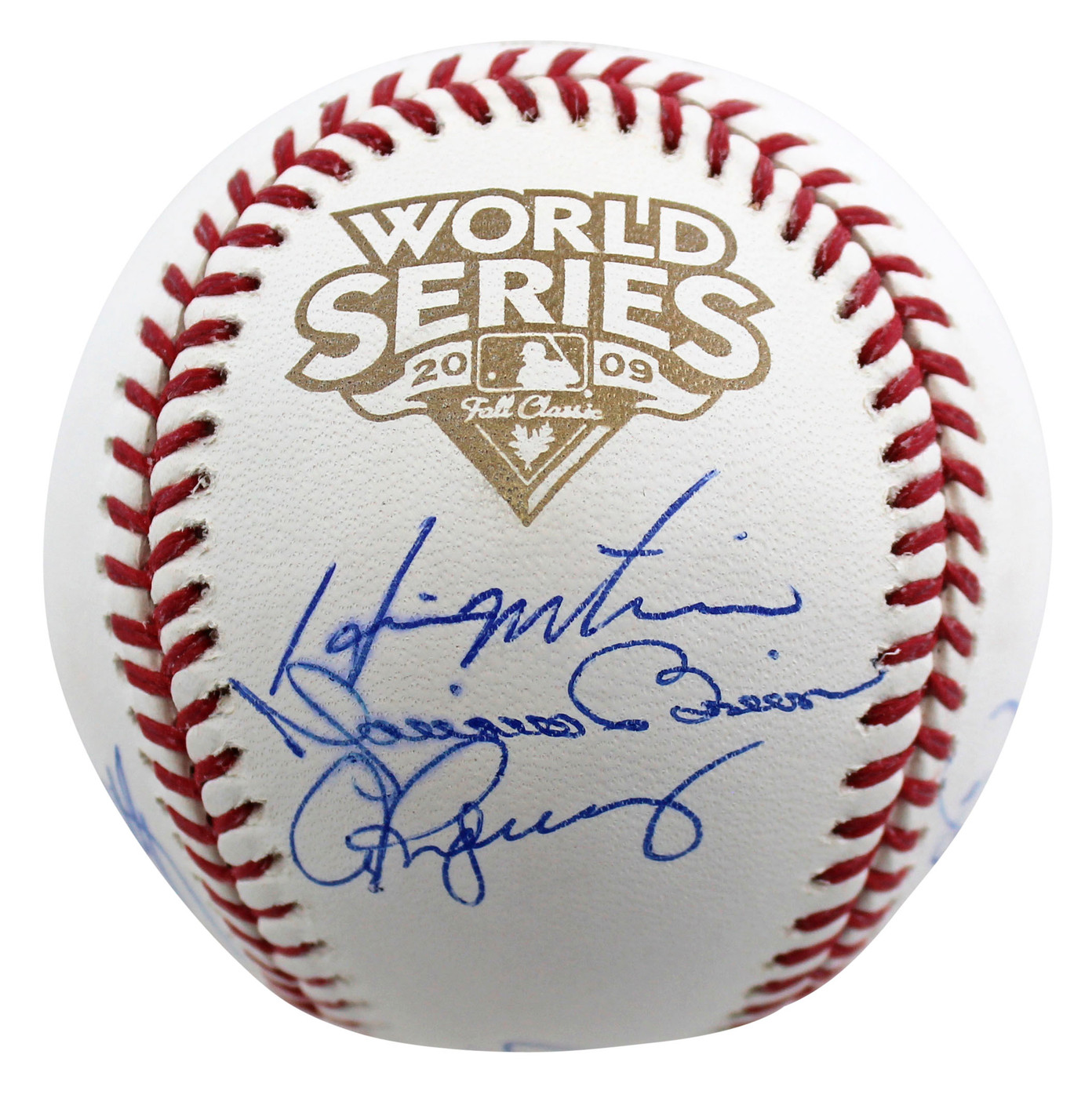 2009 Yankees (9) Jeter Rivera Posada Signed 2009 WS Logo Oml Baseball Steiner