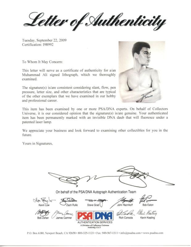 Muhammad Ali Authentic Signed 20X24 Lithograph Autographed PSA/DNA