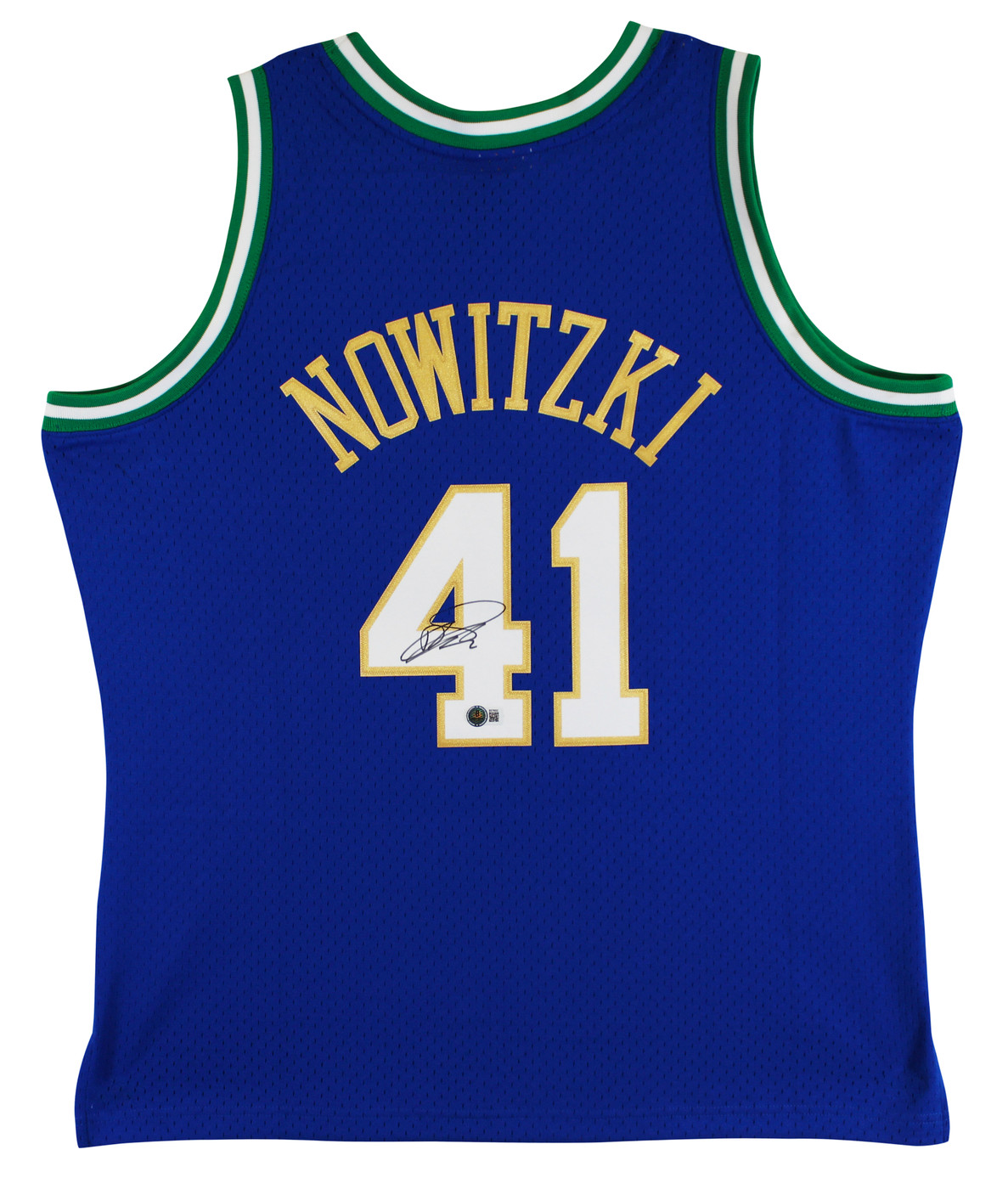 Mavericks Dirk Nowitzki Signed Blue M&N 98-19 HWC Swingman Jersey BAS #BS78002