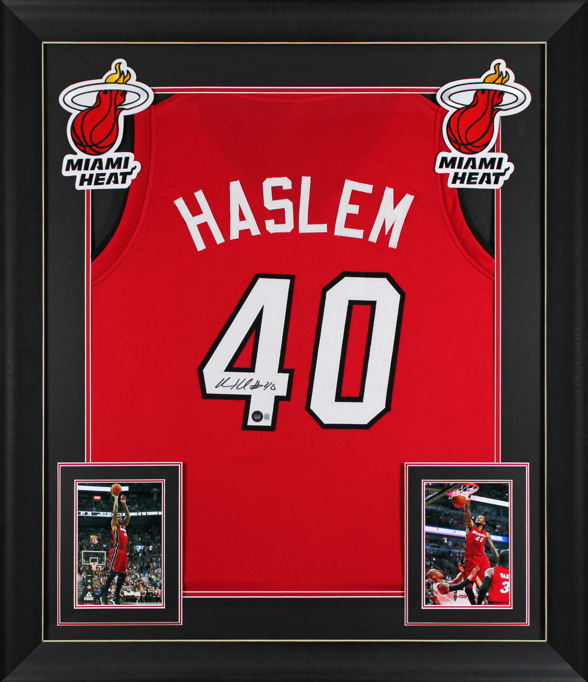 Heat Udonis Haslem Authentic Signed Red Pro Style Framed Jersey BAS Witnessed