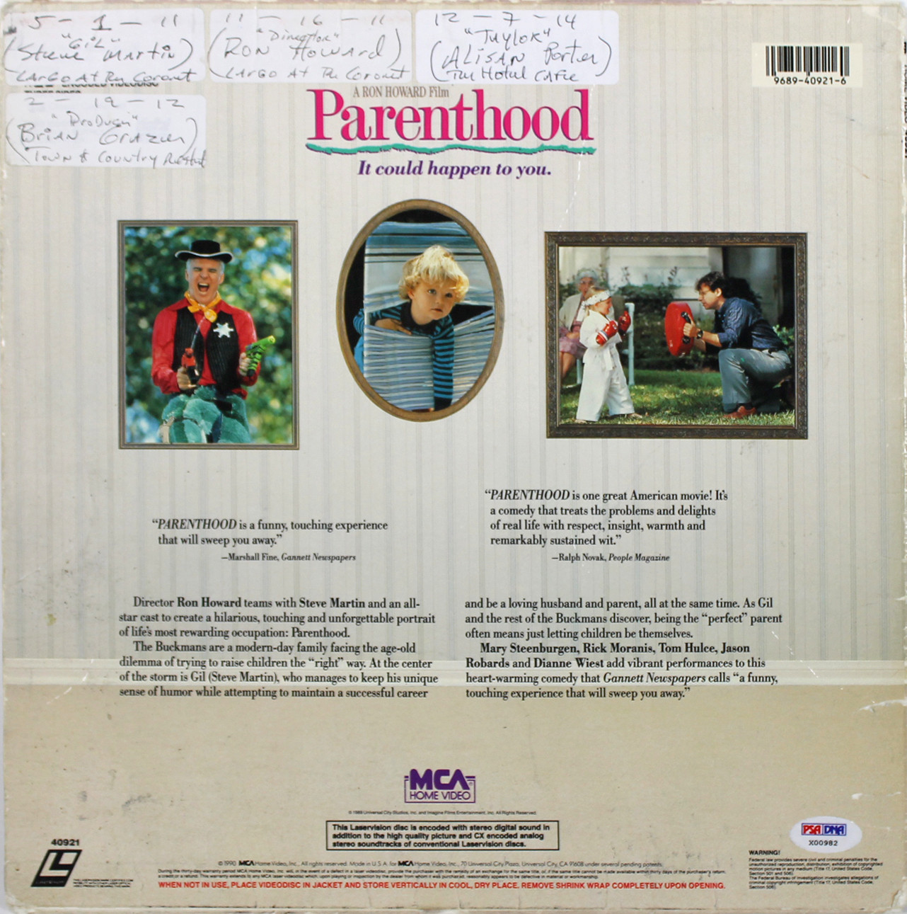 Parenthood Cast (4) Martin, Howard, Grazer & Porter Signed Laserdisc Cover PSA