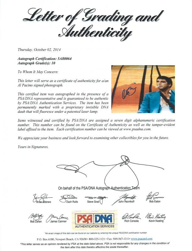 Al Pacino Scarface Signed 16X20 Photo Auto Graded Gem Mint 10! PSA/DNA #5A80064