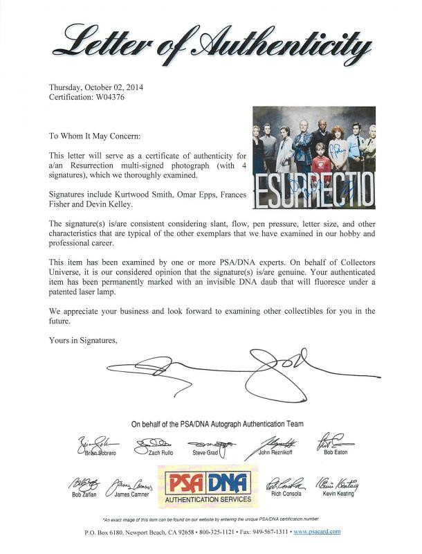 Resurrection Cast (4) Epps, Fisher, Smith & Kelley Signed 8X10 Photo PSA #W04376