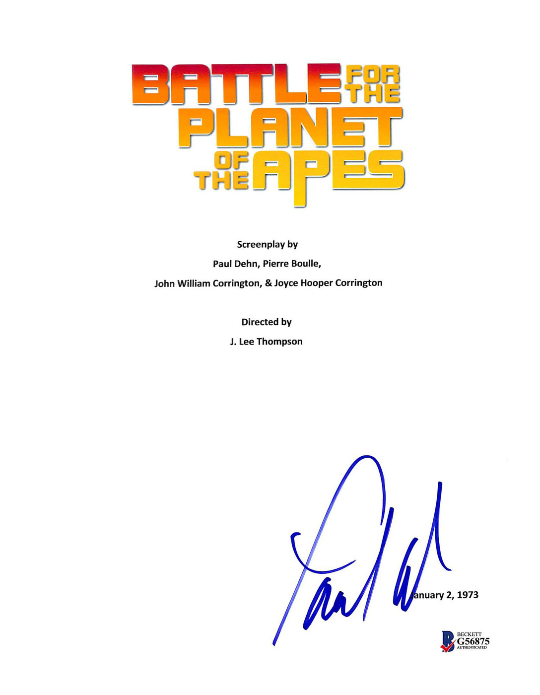 Paul Williams Battle For Planet Of Apes Signed Movie Script Cover BAS #G56875