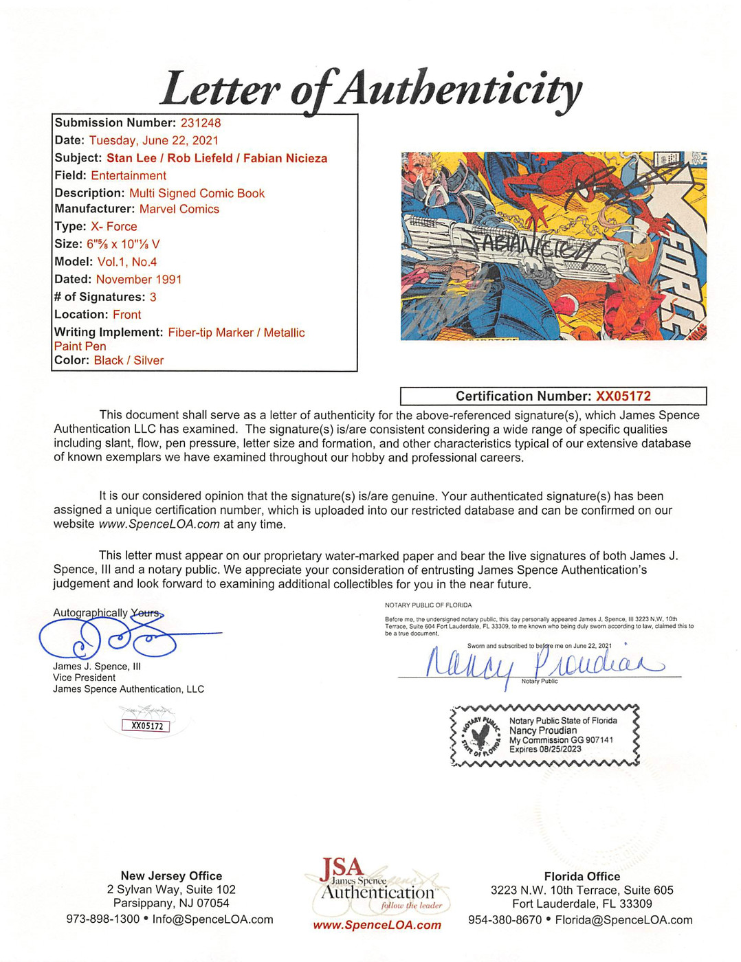 (3) Stan Lee, Liefeld &  Nicieza Authentic Signed X-Force #4 Comic JSA #XX05172